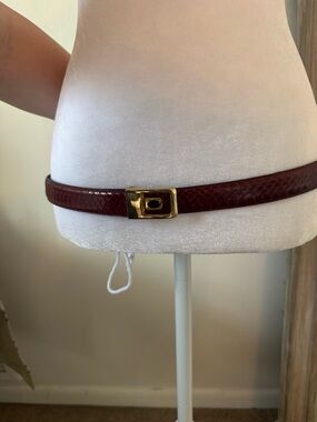 Genuine Snake Skin Women's Burgundy Belt with Gold Buckle